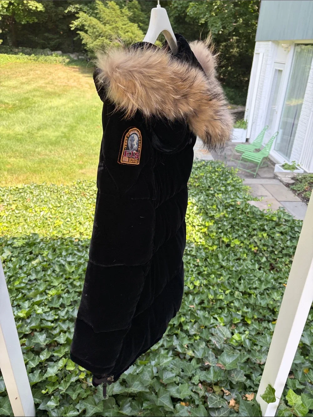 Parajumpers Warm Velvet Down Black Hooded Puffer Coat with Fur Trim